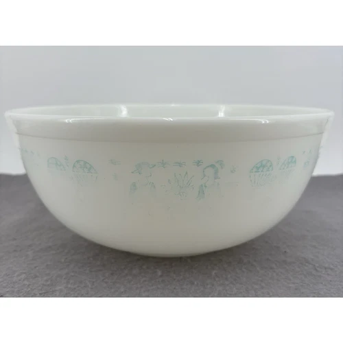 Vintage PYREX Mixing Bowl #404 Amish Butterprint Turquoise On White 4 Quart