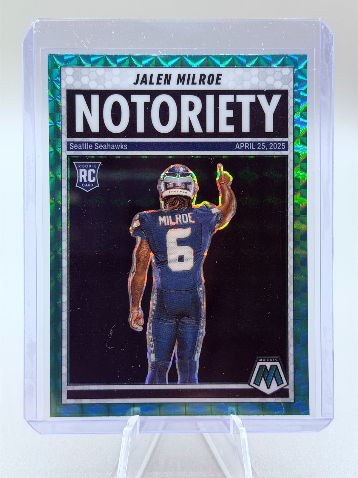 2025 Panini Mosaic Jalen Milroe Notoriety Mosaic Green Seattle Seahawks #15