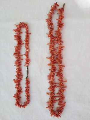 2 COLLIER EN CORAIL ROUGE RAS de COU A REPARER BRACELET LONGUEUR 35 et 48 cm - Photo 1/4