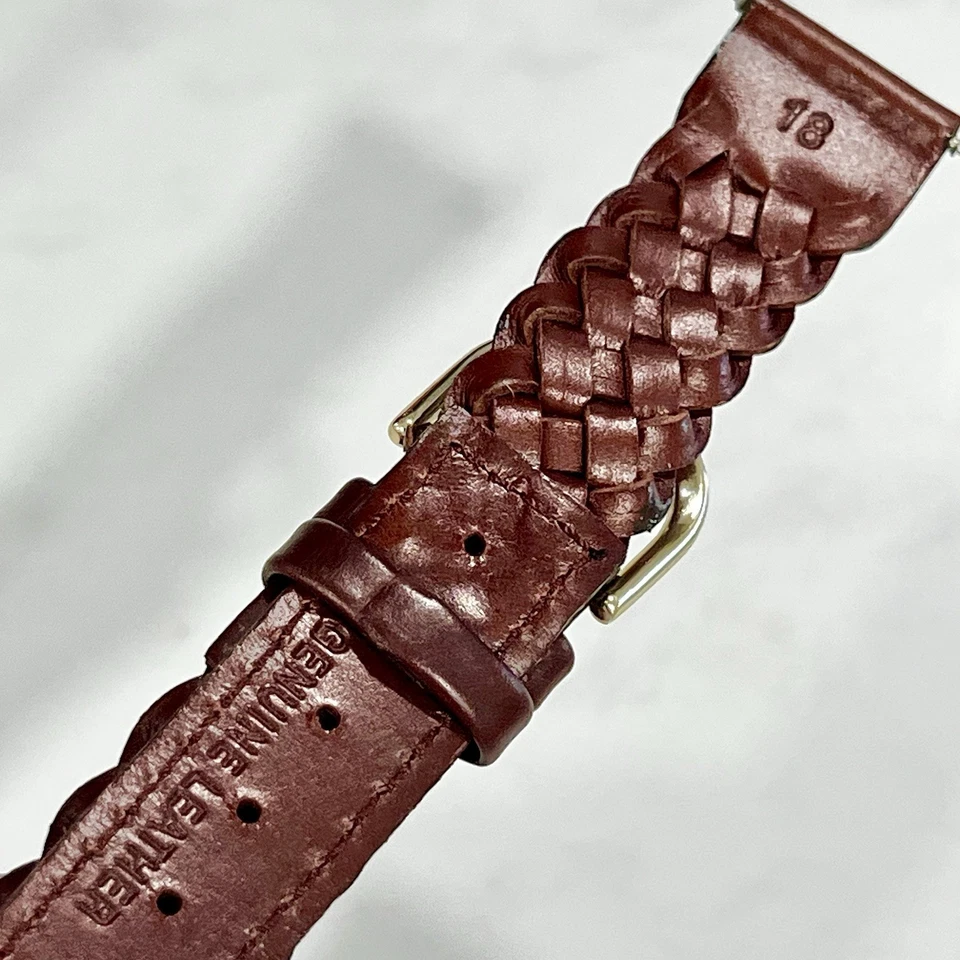 Vintage NEW! Speidel 18mm Brown Braided & Stitched Leather Watch Band - Image 3 of 4