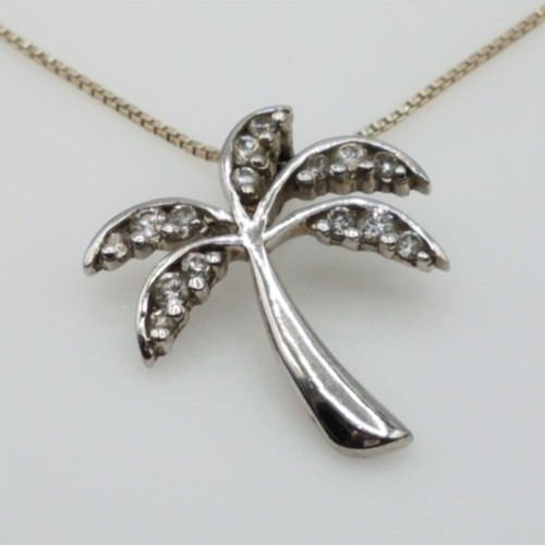 FAS 925 Silver Italy CZ Necklace Pendant Palm Tree Signed 17in 4.06g eBay