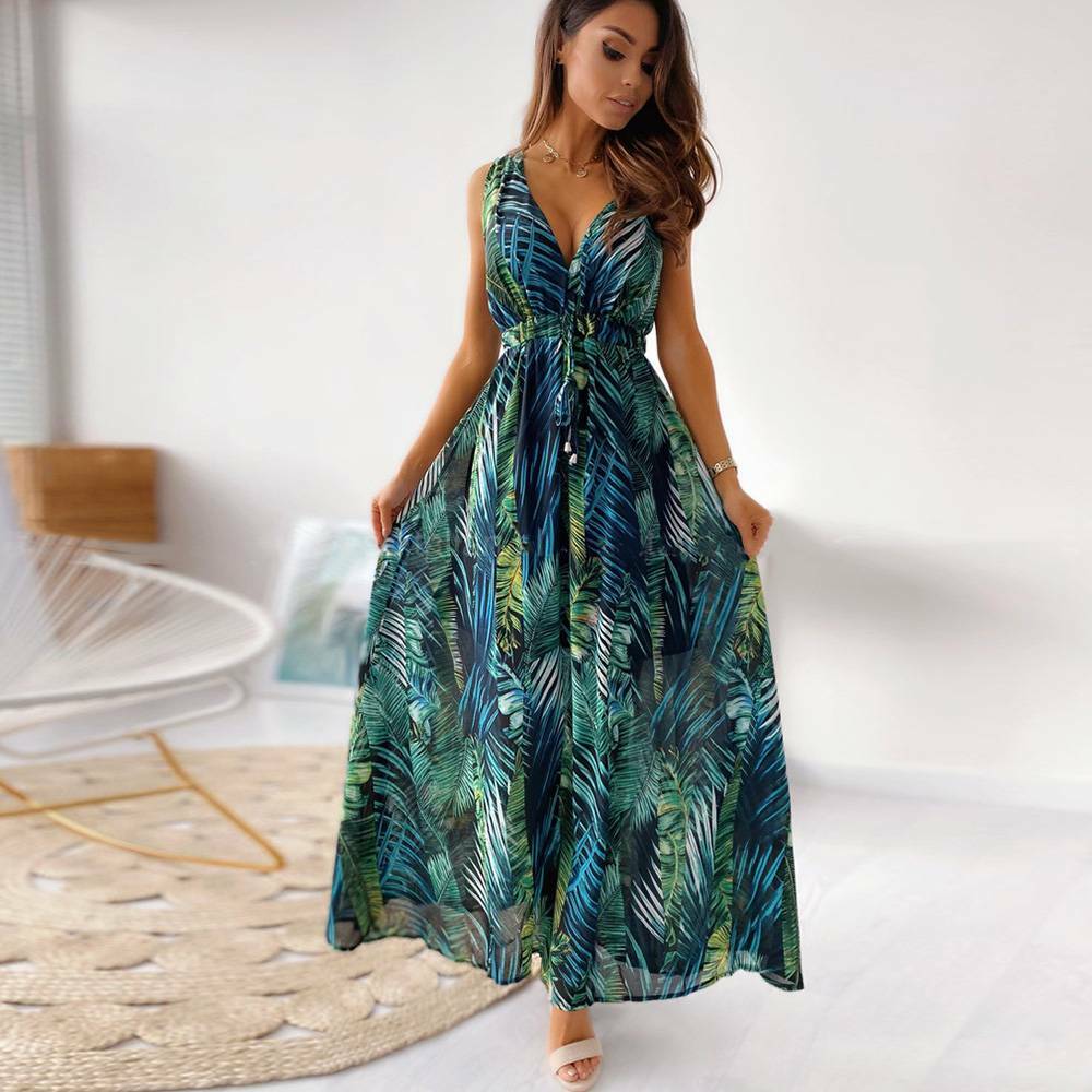 chinese dress ladies Women's Boho Maxi Kaftan Dress, V-Neck Long Dress Swimsuit Cover-Up, Casual Plus-Size Beachwear for Summer Vacation main image 0