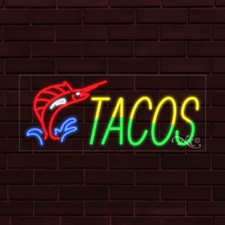 NEW "TACOS" w/FISH LOGO 30x12x1 INCH LED FLEX WINDOW/WALL INDOOR SIGN 30910
