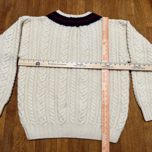 Vintage Robinsons Aran dicker Wollpullover V-Ausschnitt Herren groß handgestrickt Fischherman 80er - Bild 4 von 11