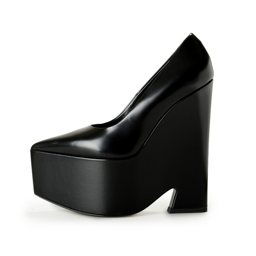 Versace Women's Black Leather High Heel Platform Pumps Shoes US 9 IT 39 - Picture 2 of 8