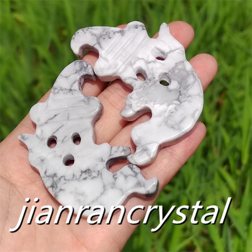 2.5" Natural Howlite Ghost Carved Quartz Crystal Skull Slice Reiki Healing 1pc - Picture 10 of 14