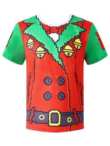 Men's Christmas T-shirt 3D Printed Round Neck Shirt Novelty Santa Claus Top - Picture 32 of 63