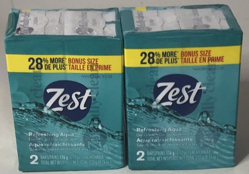 Zest Refreshing Aqua Deodorant Bar Soap 4.12 Oz PK (1 Set with 4 Bars) - Picture 2 of 6