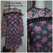 ASOS Gothic Pink & Black Lace Floral Y2K Layered Scalloped Eye & Hook Dress 14