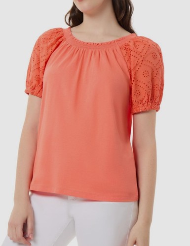Jones New York Women's Orange Embroidered Smocked Pullover Top Petite Size PXS - 第 3/3 張圖片