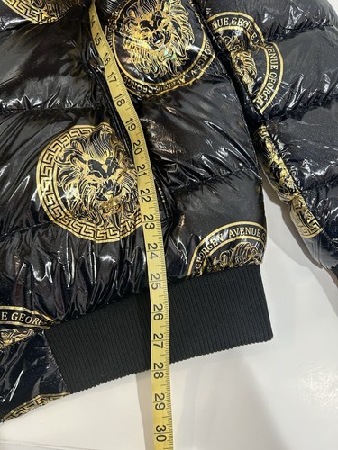 George V MEN PARIS PUFFER JACKET Black With Golden Logos And Studded Long Sleeve - Picture 14 of 14