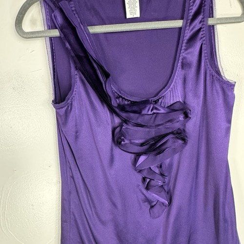 DIANE von FURSTENBERG Imara Ruffled Silk Blouse Tank Top Cami Ruffle Purple sz2 - Picture 2 of 13