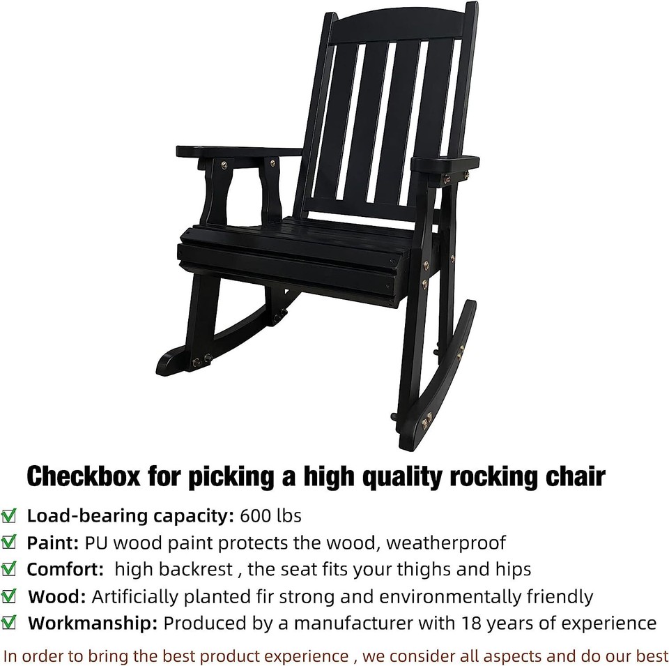 Heavy Duty Wooden Patio Rocking Chair - 600 LBS Capacity for Backyard ...