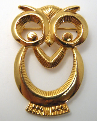 Mid Century Modern Owl Brooch Pin Minimalist Gold Tone Eames Era Bird Retro VTG