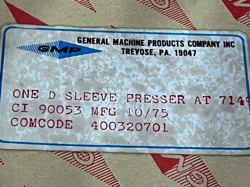 Vintage Glockensystem GMP Bell Atlantic One D Sleeve Presser MFG 10/75 Crimpern - Bild 3 von 3