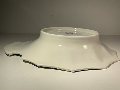 VTG Blue White SVPNT Spongeware Ceramic Seashell Shaped Pottery Bowl 11" x 9.5" - Picture 21 of 24