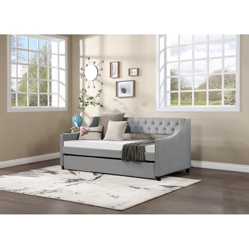 Twin Size Upholstered Daybed with Trundle Tufted Sofa Bed For Home Bedroom USA - Picture 15 of 74
