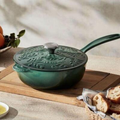 Le Creuset Saucier artichoke Green olive branch relief one-handed