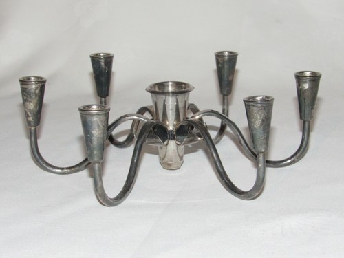 08F25 ANCIEN BOUGEOIR CHANDELIER CENTRE DE TABLE METAL ARGENTE DESIGNER DESIGN - Picture 2 of 6