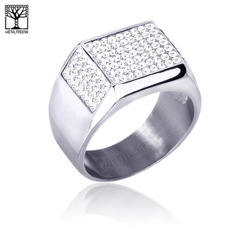 Anelli Uomo Hip Hop Acciaio Inox Ghiacciato Fascia Tono Oro Argento Mignolo SSR 302 - Foto 6 di 6