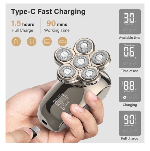 Sejoy Afeitadoras de Cabezal 7D, Kit de Acicalamiento Inalámbrico Impermeable 5 en 1 Actualizado - Imagen 7 de 10