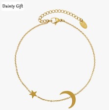 DAINTY Women /Girl Titanium Stainless Steel Moon Star Anklet Foot Bracelet 8-10"