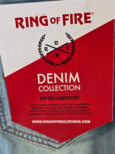Pantalones de mezclilla Ring of Fire rectos rasgados azules estampados 31x30 nuevos con etiquetas - Imagen 8 de 12