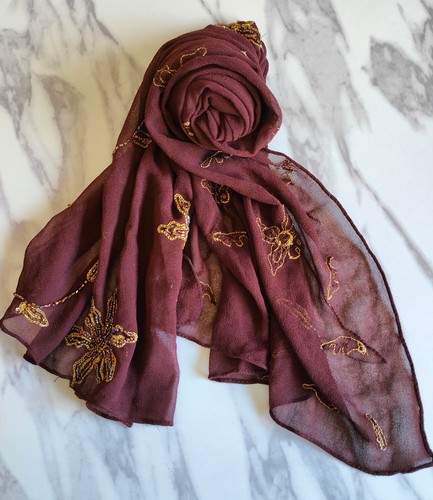 Scarf Beaded Poly Georgette Perfect Evening Accessory 5cm x 170cm Made in India - Picture 3 of 26