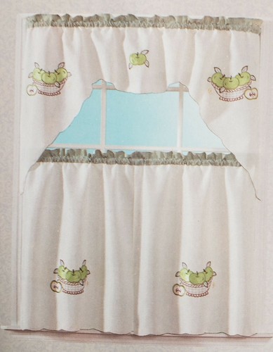 3 pc. Embroidery Curtains Set: 2 Tiers & Swag (60"x36") GREEN APPLES, MELANIE,JM - 第 8/12 張圖片