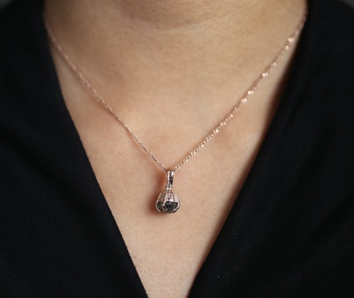 2.79 Ct Rough Shape Diamond 14K Solid Rose Gold Silver Engagement Rough Pendant - Picture 2 of 10