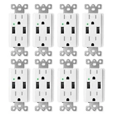 8Pack Dual USB Wall Outlet Tamper-Resistant 15Amp Power Socket Charger 2 Outlets