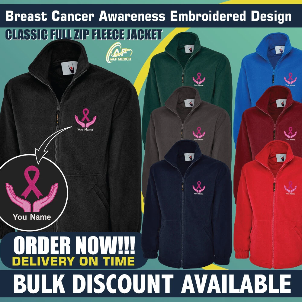 Personalised Embroidered Full Zip Fleece Jacket Your Name Breast Cancer Nurse