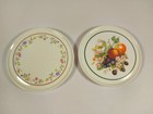 2 Vtg Cloverleaf Melamine Tivets/Teapot Stands - Fruit & Floral Country Cottage