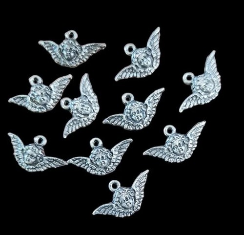 10 Angel Or Cherub Faces With Wings Pewter Charms 1 Inch - Picture 3 of 3