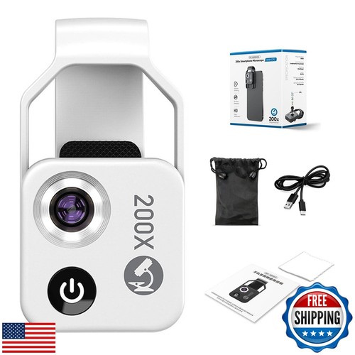 OPAHTHN 200X Phone Mini Pocket Microscope with LED Light/Universal Clip, Nano