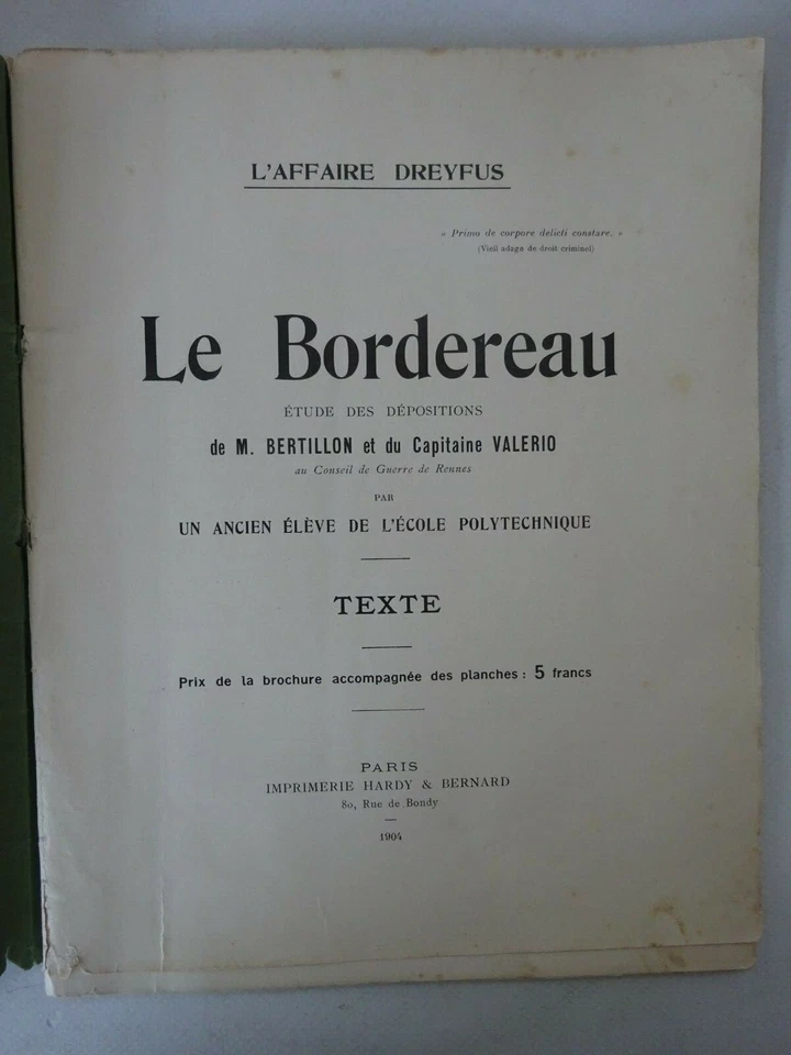 [AFFAIRE DREYFUS] Le Bordereau. Etude des dépositions de M. Bertillon. 1904 - Photo 2/4