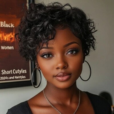 Short Pixie Cut Curly Bob Human Hair Wigs For Women Remy Hair Wig None Lace