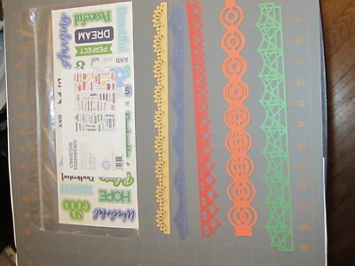 Creative Memories Rainbow Edges Laser Cut Paper Borders Tonal Words Stickers