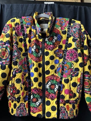 Vtg 80s Howard Wolf USA Zip bomber jacket 12 Quilted Polka Dot Floral S38 - Picture 3 of 6