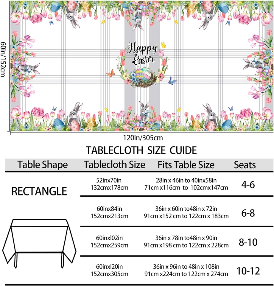 Easter Tablecloth, Easter Table Cloth Rectangle 60X120 Inch, Indoor or
