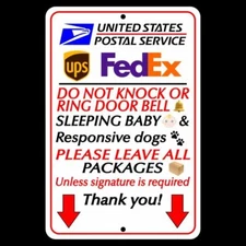 Sleeping Baby Do Not Knock Ring Bell Leave All Packages 8" x 12"  Sign I014