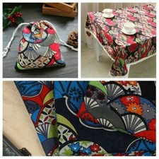 Linen Cotton Fabric Kimono Vintage Japanese Floral Table Cloth Curtain By Metre