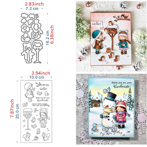 Winter Skiing Animals Clear Stamps Coordinating Cutting Dies Scrapbooking Crafts - Picture 12 of 18