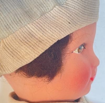 Poupée Ancienne 1920 – Tête Papier Mâché, Corps Tissu Rembourré – 50 Cm