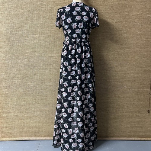 Forever 21 Dress Juniors Small Black Pink Floral Chiffon Maxi Wrap Dress V-neck - Picture 5 of 11