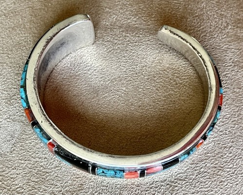 Navajo Sterling Cuff Bracelet Signed Yazzie. Turquoise Coral Jet Gorgeous! - Bild 6 von 7