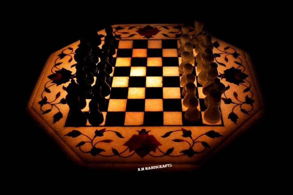 15" Marble Chess Board Set Floral Gemstone Inlay Chess Board Game Board gift - Image 2 of 4