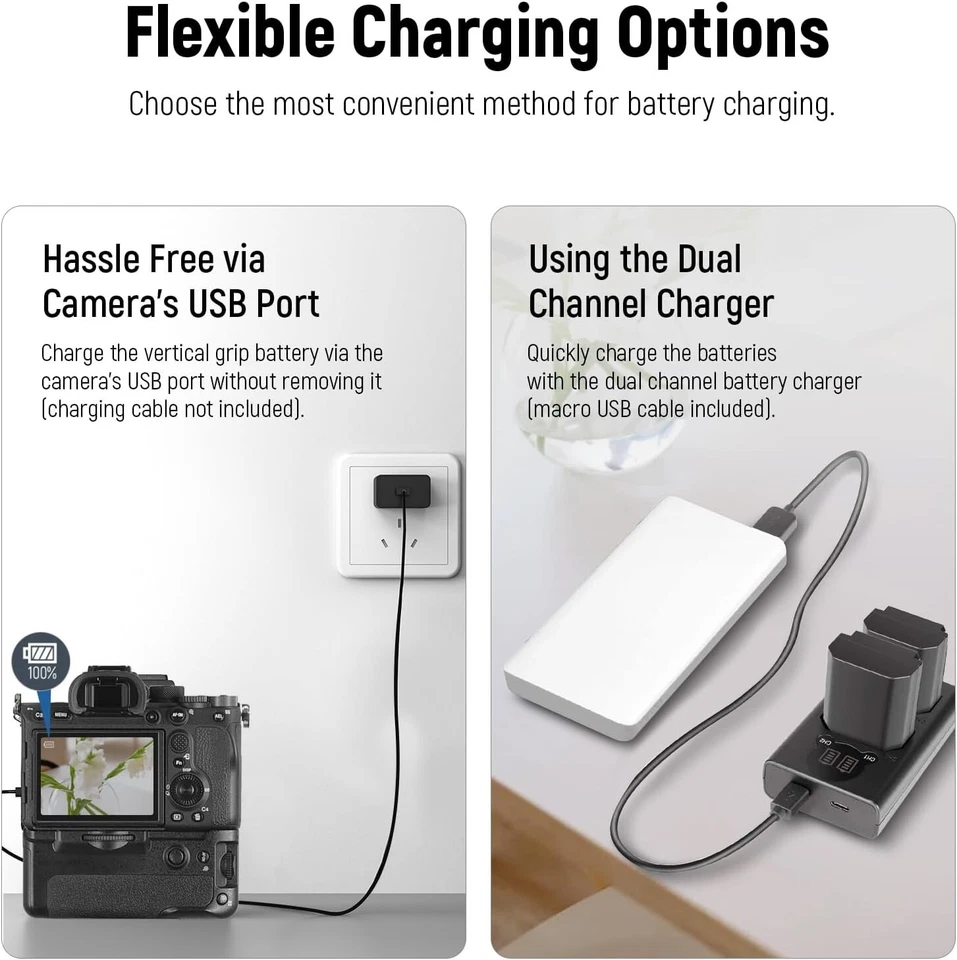 NEEWER Vertical Battery Grip Replacement for VG-C4EM with Two NP-FZ100 Batteries - Image 4 of 4