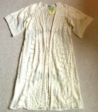 NWT Womens Top Kimono-REBELLION-ivory floral lace sheer duster BOHO Festival-M