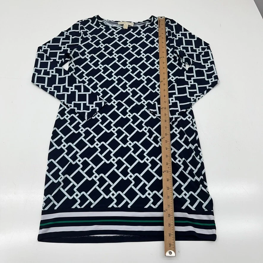 Abito donna Michael Kors nero e verde design geometrico midi shift taglia media